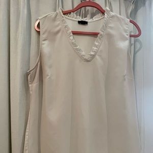 Bright White v neck ruffled poly top